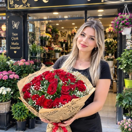 Kraft Ambalajda Kırmızı Gül Buketi
