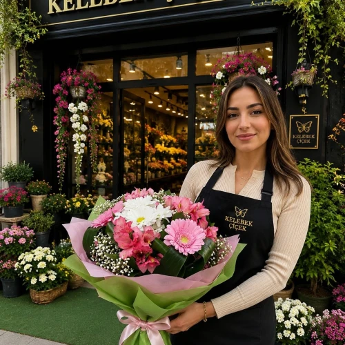 Pembe Gerbera ve Mor Krizantem Buketi